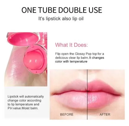 2 In 1 Lollipop Color Changing Lip  Oil & Lip Balm Lip Gloss - Fruit Flavour  Lip Gloss Makeup