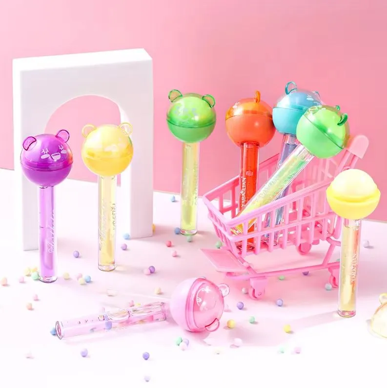 2 In 1 Lollipop Color Changing Lip  Oil & Lip Balm Lip Gloss - Fruit Flavour  Lip Gloss Makeup