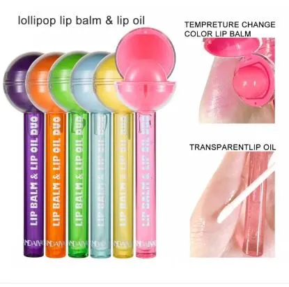 2 In 1 Lollipop Color Changing Lip  Oil & Lip Balm Lip Gloss - Fruit Flavour  Lip Gloss Makeup