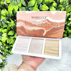 3 Color Sculpt & Glow Highlighter Palette Powder Girls Eyeshadow Glitter Pearlescent Kit