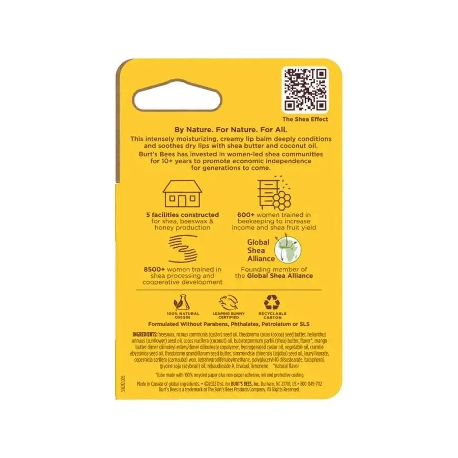 Burt's Bees Shea   Coconut Oil Paper Tube Moisturizing Lip Balm in Blister Box 0.34 oz Lip Balm