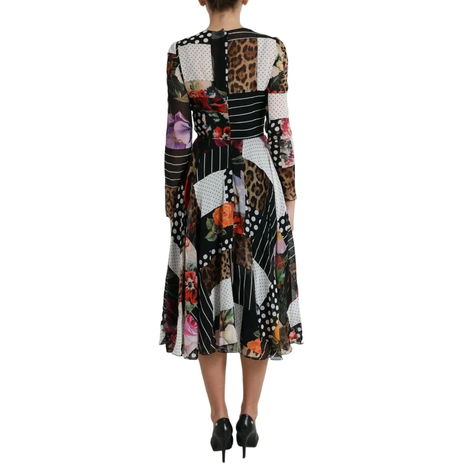 Dolce & Gabbana Elegant Patchwork Silk Midi A-Line Dress