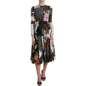 Dolce & Gabbana Elegant Patchwork Silk Midi A-Line Dress