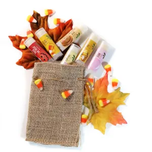 Lip Balm Natural set of 6 Autumn Trick or Treat, Candy Corn, Cinnamon Bun, Vanilla Cupcake, Pumpkin Pie & Bubble Gum Good Earth Beauty