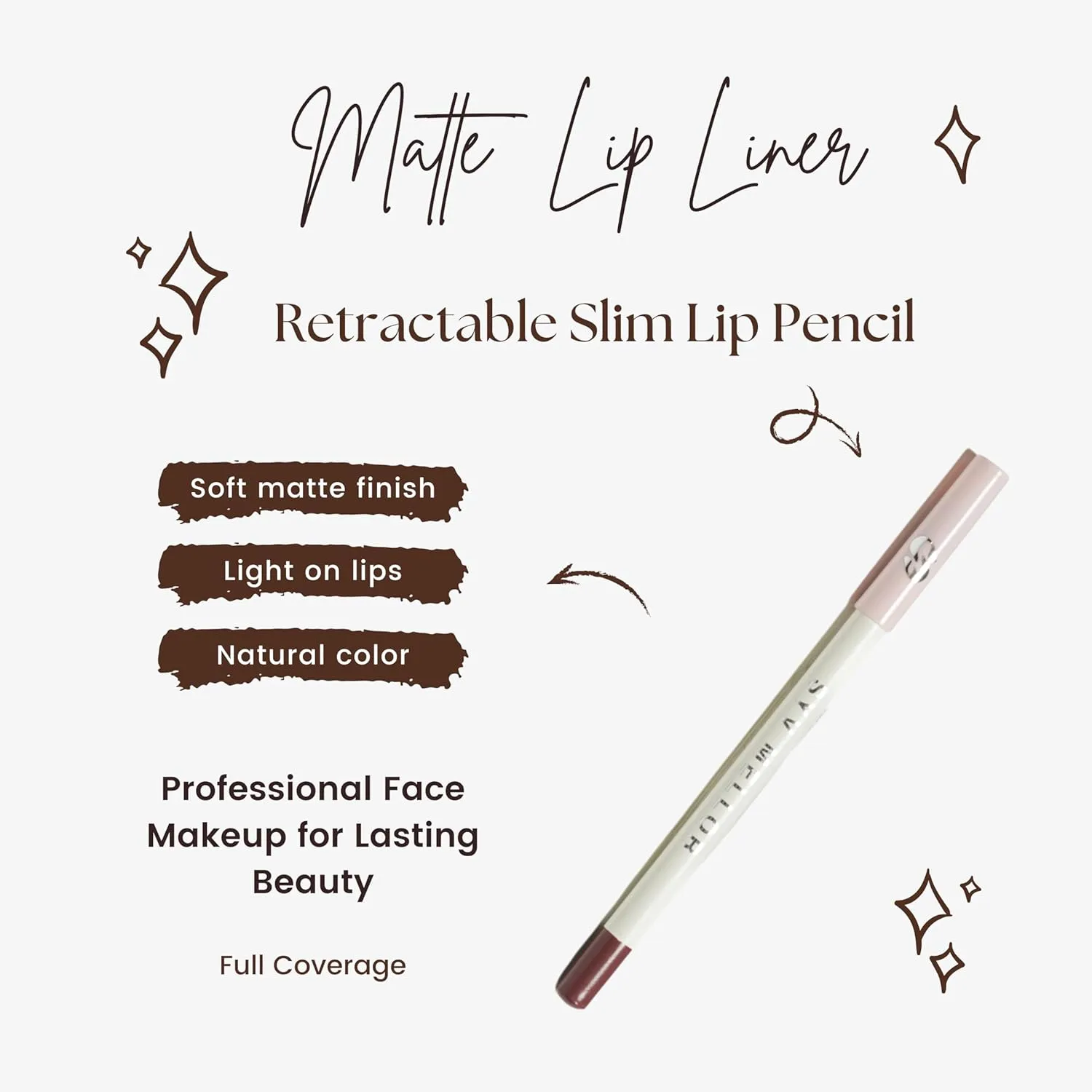 Lip Liner Perfect Pout Matte Retractable Slim Lip Pencil Face Makeup Longwear Rich Lip Colors Smudge Proof Formula with Long Lasting - Waterproof Lip Liner - Faded
