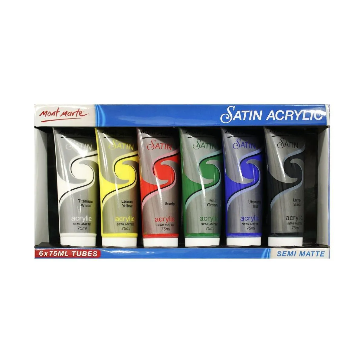 Satin Acrylic Primary Set 6pcs x 75ml (2.5oz) - Mont Marte