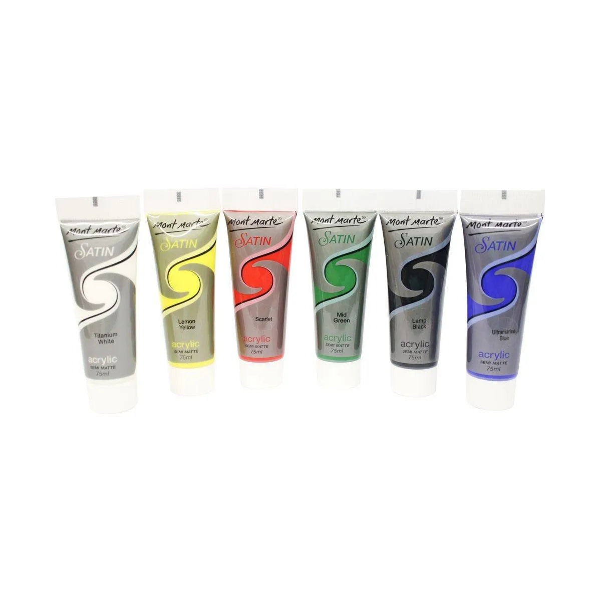 Satin Acrylic Primary Set 6pcs x 75ml (2.5oz) - Mont Marte