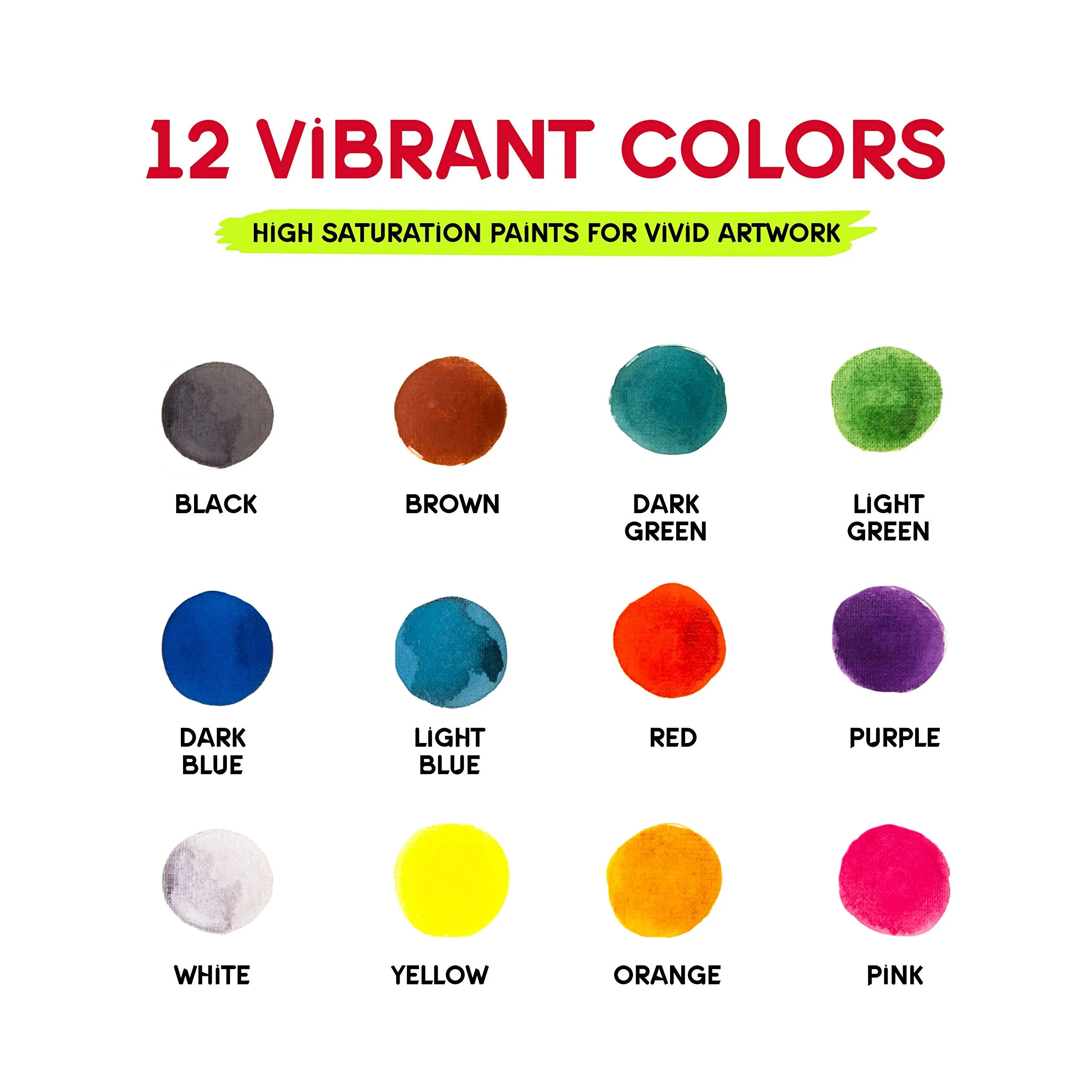 Watercolor Paint Set Palette for Kids - Washable Non Toxic Paints in 12 Bright and Vivid